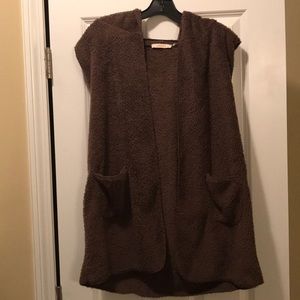 Cherish Brown Fuzzy Vest with hood and pockets